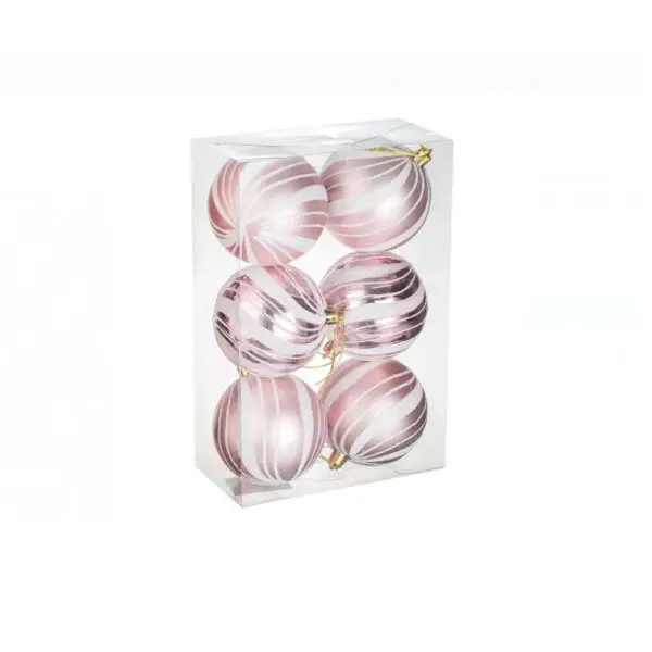 Set globuri de Craciun roz mat lucioase cu sclipici 8 cm