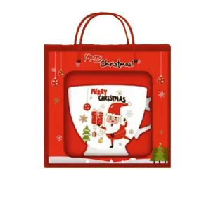 Cana ceramica cu lingurita in cutie de carton Merry Christmas