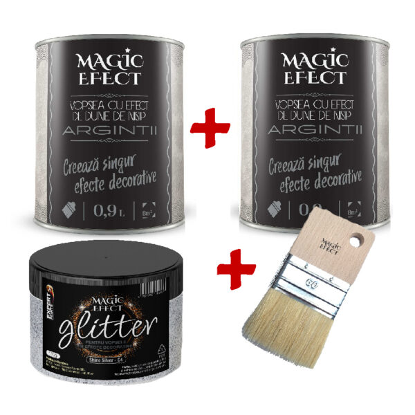 Pachet Magic Efect Dune Silver Sand 1+1 gratuit + pensula + glitter argintiu