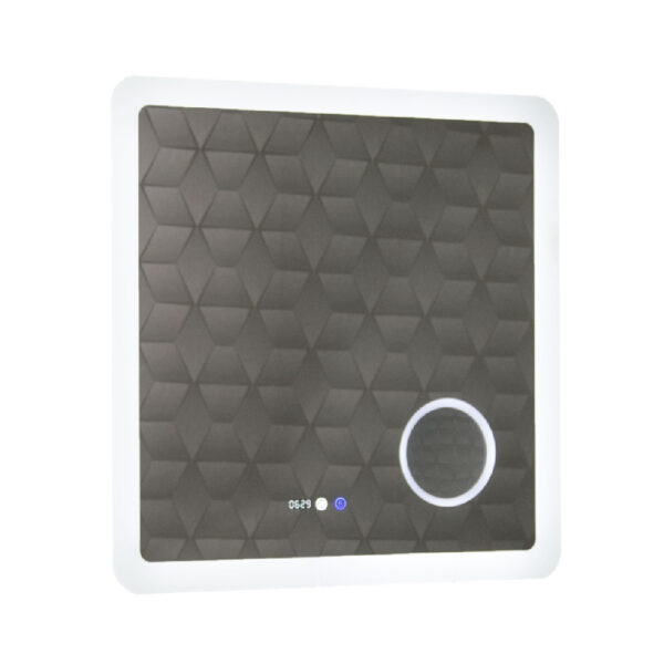 Oglinda de baie cu iluminare LED, functie dezaburire, ceas, termometru si lupa 80x80 cm