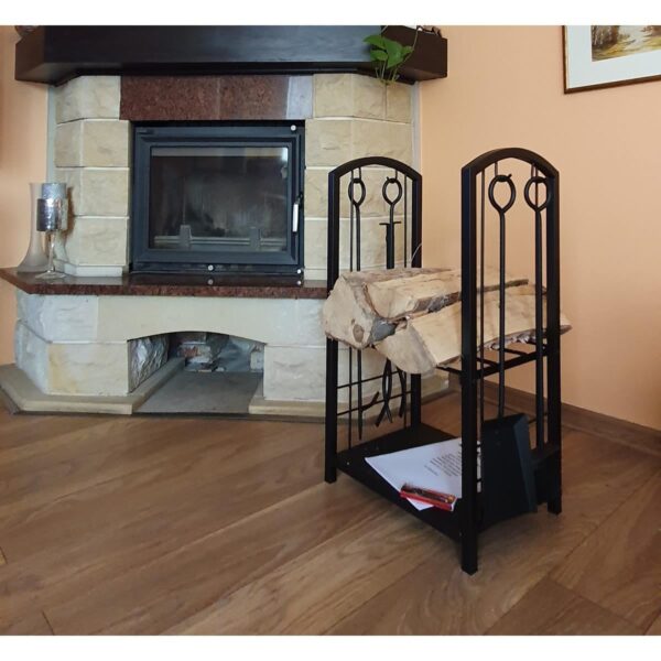 Set suport lemne semineu 2 nivele cu 4 accesorii 60 cm otel, 40x30x73 cm - imagine 2