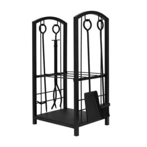Set suport lemne semineu 2 nivele cu 4 accesorii 60 cm otel, 40x30x73 cm