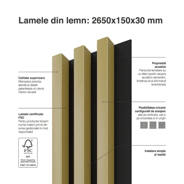 Riflaj / panou Linea slim 3 auriu / negru - imagine 7
