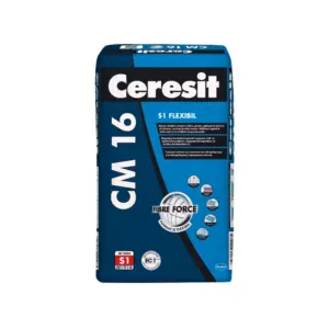 Ceresit CM 16 Flexible – Adeziv flexibil armat cu fibre pentru gresie, porțelanată și plăci mari, interior și exterior, 25 kg