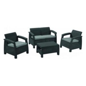 Set mobilier de gradina Rattan Corfu anthracit/capuccino