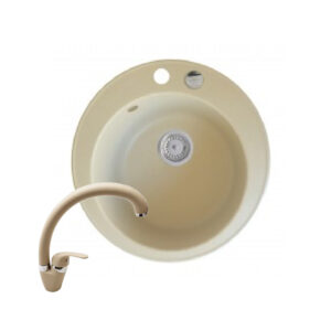 Chiuveta bucatarie granit Alya rotunda 1B beige + baterie Ossia