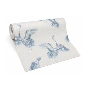 Tapet superlavabil Vlies cu păsări, albastru-crem, 53 cm x 10,05 m, 366312