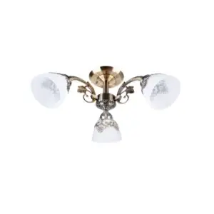 Candelabru Klausen PRATO 3, alb cu bronz antichizat, metal și sticlă, stil clasic, 3xE27, Ø 60 cm, LY-3225