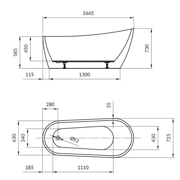 Cadă de baie Freestanding Zen Ovală 167x72 cm - imagine 3