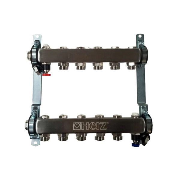 Set distribuitor inox compact 5 cai pentru incalzire Herz cu intrare 1" cu iesiri 3/4"