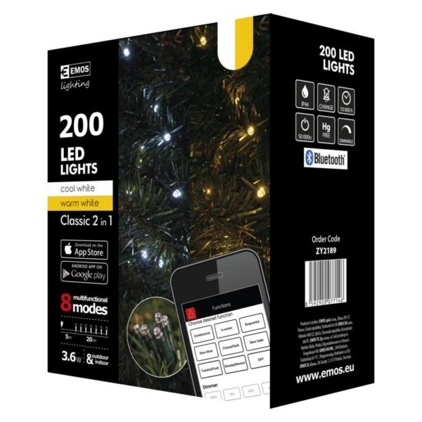 Șir luminos 20 metri 200 LED control lumină prin bluetooth lumină rece/caldă ZY2189