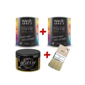 Pachet Magic Efect vopsea cu efect Dune de nisip Golden Flame 02 - 1+1 gratuit + pensula + glitter auriu