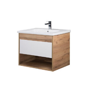 Set mobilier baie alb / stejar 80 cm Premium Oslo