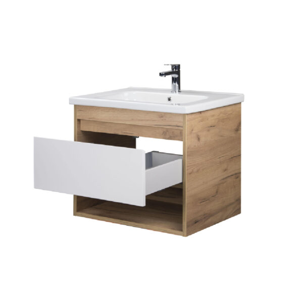 Set mobilier baie alb / stejar 80 cm Premium Oslo - imagine 3