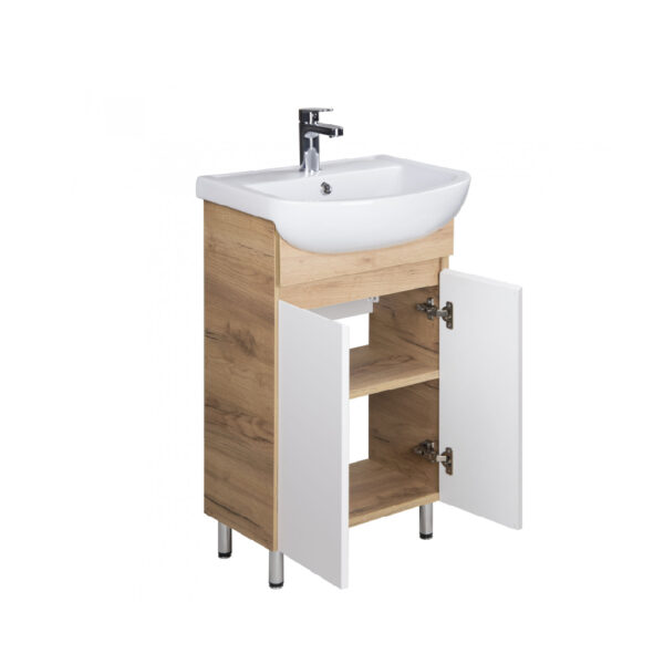 Set mobilier de baie alb / stejar 50 cm Oslo Wood - imagine 2