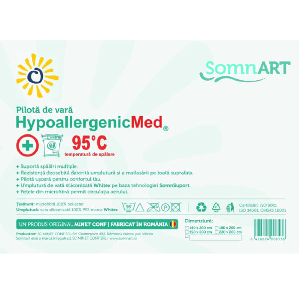 Pilota alba microfibra HypoallergenicMed 200 gr. 180x200 cm - imagine 2