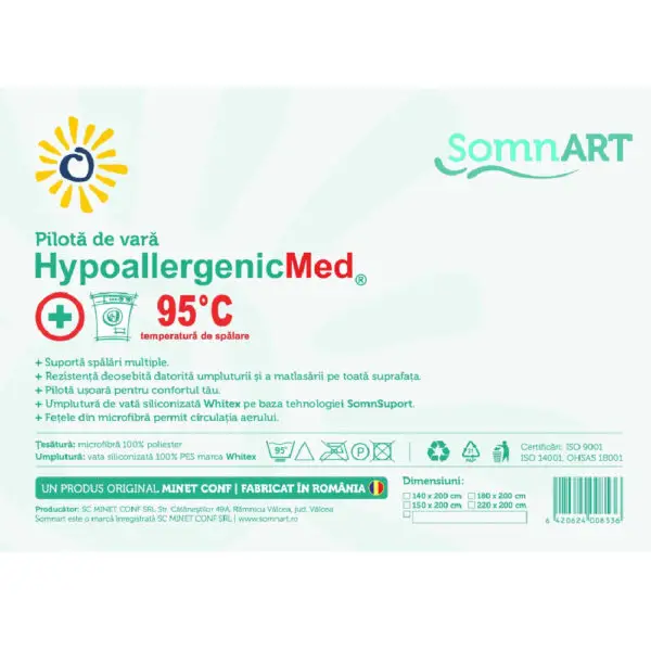Pilota alba microfibra HypoallergenicMed 200 gr. 200x220 cm - imagine 2