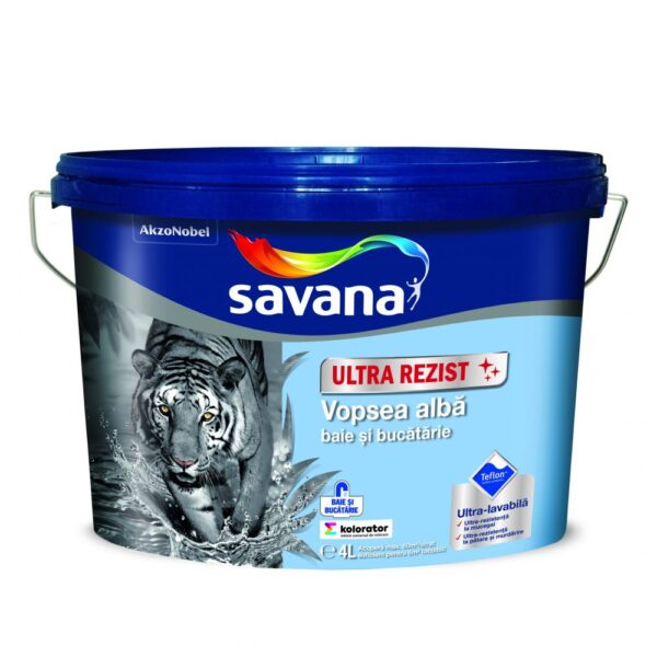 Savan Vopsea ultra-lavabilă pentru baie și bucătărie, ultra rezist cu teflon albă 4 l