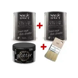 Pachet Magic Efect vopsea cu efect Dune de nisip Silver Sand 01 - 1+1 gratuit + pensula + glitter argintiu
