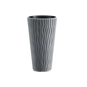 Ghiveci decorativ de flori, rotund, inalt, gri, 29.7x53.1 cm