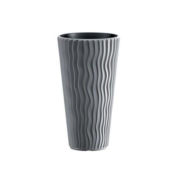 Ghiveci decorativ de flori, rotund, inalt, gri, 29.7x53.1 cm