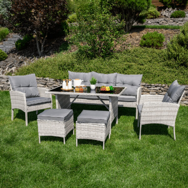 Set mobilier de grădină din ratan gri deschis - imagine 2