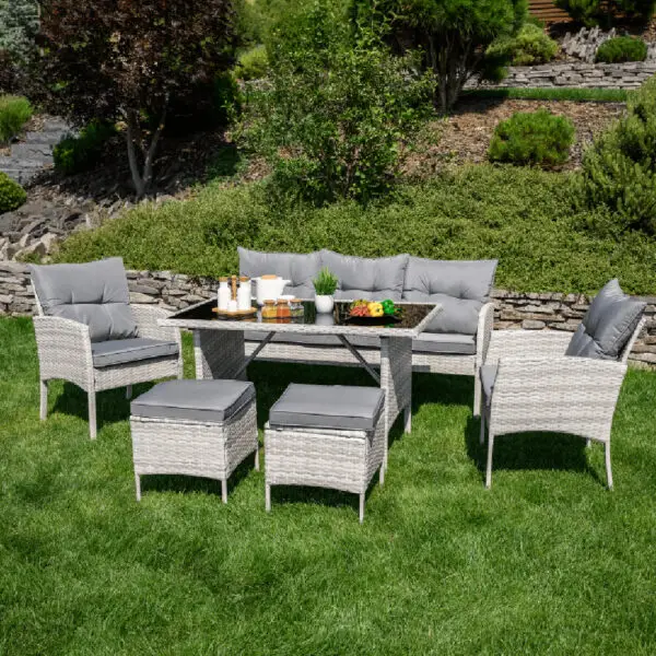Set mobilier de grădină din ratan gri deschis - imagine 2