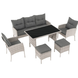 Set mobilier de grădină din ratan gri deschis