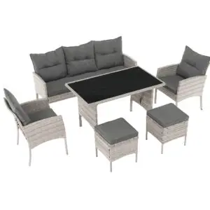 Set mobilier de grădină din ratan gri deschis