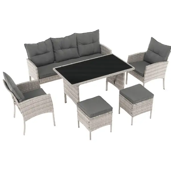 Set mobilier de grădină din ratan gri deschis