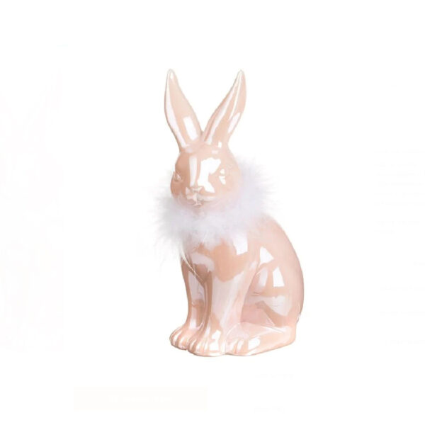 Decoratiune Paste iepuras roz/crem cu flori/ceramic roz perlat - imagine 3