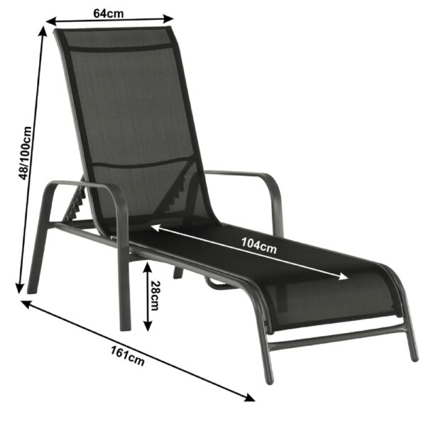 Sezlong reglabil negru - imagine 3
