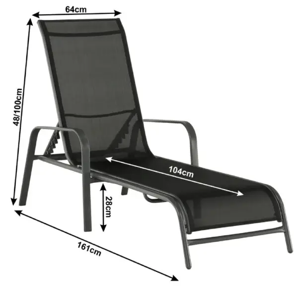 Sezlong reglabil negru - imagine 3