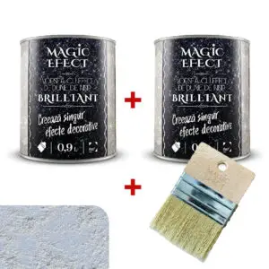 Pachet vopsea decorativa Magic Efect Brilliant 0.9 L 1+1 gratuit + pensula - C01 alb perlat cu efect de dune cu glitter