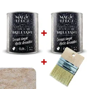 Pachet vopsea decorativa Magic Efect Brilliant 0.9 L 1+1 gratuit + pensula - C04 piersica cu efect de dune cu glitter