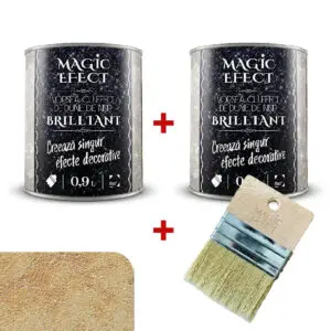 Pachet vopsea decorativa Magic Efect Brilliant 0.9 L 1+1 gratuit + pensula - C05 cupru auriu cu efect de dune cu glitter