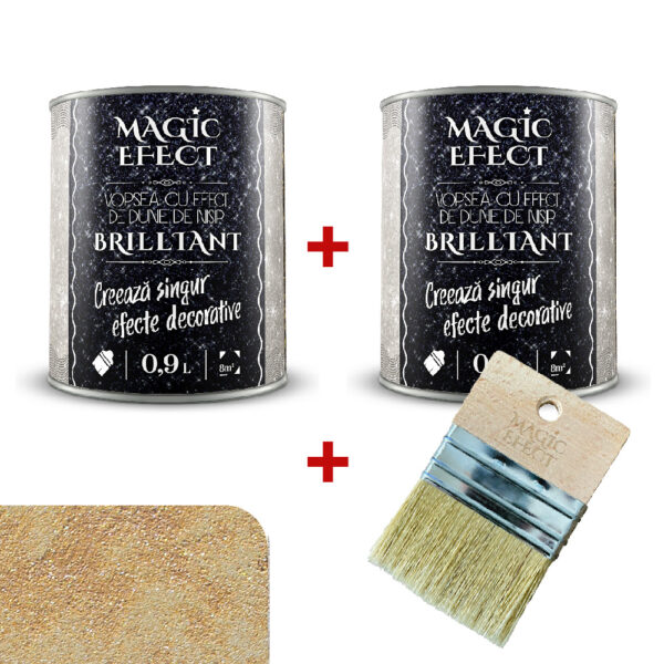 Pachet vopsea decorativa Magic Efect Brilliant 0.9 L 1+1 gratuit + pensula - C05 cupru auriu cu efect de dune cu glitter