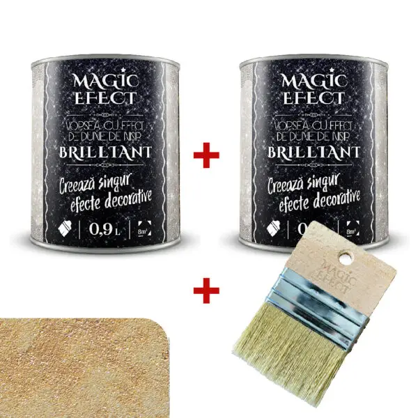 Pachet vopsea decorativa Magic Efect Brilliant 0.9 L 1+1 gratuit + pensula - C05 cupru auriu cu efect de dune cu glitter