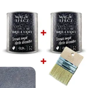 Pachet vopsea decorativa Magic Efect Brilliant 0.9 L 1+1 gratuit + pensula - C06 gri cu efect de dune cu glitter