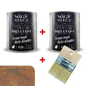 Pachet vopsea decorativa Magic Efect Brilliant 0.9 L 1+1 gratuit + pensula - C07 maro klinker cu efect de dune cu glitter