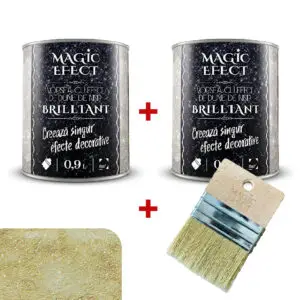 Pachet vopsea decorativa Magic Efect Brilliant 0.9 L 1+1 gratuit + pensula - C08 auriu / vanilla cu efect de dune cu glitter