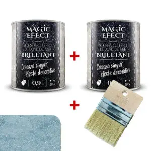 Pachet vopsea decorativa Magic Efect Brilliant 0.9 L 1+1 gratuit + pensula - C09 albastru menta cu efect de dune cu glitter