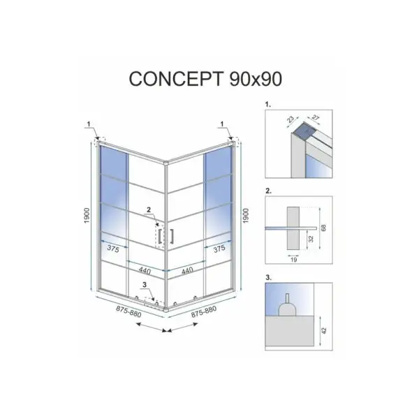 Cabina de dus Rea Concept Black/Negru 90x90 cm REA-K5478 - imagine 4