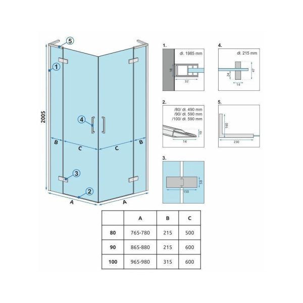 Cabina dus REA Hugo Double Black 80x80 REA-K6600 - imagine 6