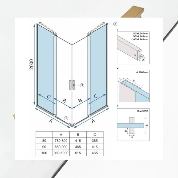 Cabina dus REA Montana Double Gold Brush 80x100 REA-K6635 - imagine 6
