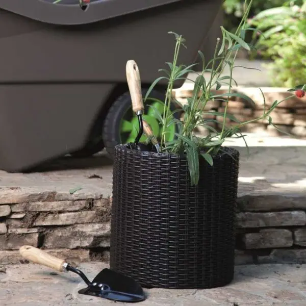 Ghiveci exterior cilindric, gradina, imitatie ratan, Keter 7 L - imagine 2