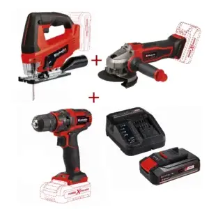 Pachet Einhell Ferastrau PXC TC-JS 18 Li - Solo + polizor unghiular fără fir TE-AG 18/115-2 Li-Solo + masina de gaurit/insurubat fara fir PXC TC-CD 18/35 Li-Solo + PXC-Starter-Kit 2,5 Ah