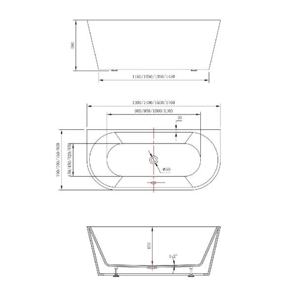Cada freestanding 6835 1700 mm 800x580 mm glossy white - imagine 3