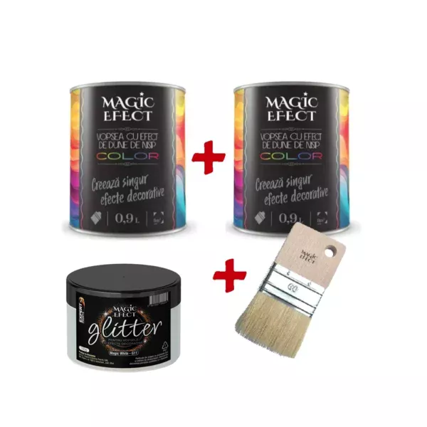 Pachet Magic Efect Dune Pearl 1+1 gratuit + pensula + glitter alb