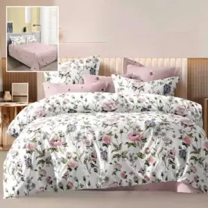 Lenjerie pat cu flori roz economy 200x230 cm – ECN29